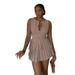 Women's V-Neck High Waist A-Line Pleated Mini Dress – Summer Casual Short Sleeveless Dress In Khaki (S-2xl)_ecoleips.com