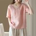 This Retro Cotton-Linen Top Is Designed For Women, Featuring A Loose Fit That Helps Slim The Figure, A V-Neck, Short Sle_ecoleips.com