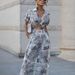 Lapel Short Shirt High Waist Slim Wide Leg Pants Two Piece Suit European And American Women's Clothing New Ink Print Fashion Suit_ecoleips.com