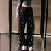 Original Korean Style Design Sense Cross Flower Full Print Casual Pants Women's 2026 Spring New Loose Wide Leg Sports Pants_ecoleips.com