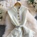 Elegant Dress with Metallic Buckle Stand up Collar Lace Tweed Satin Trim Women's Fashion_ecoleips.com