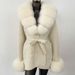 Women’s Luxe Fox Fur Collar Cardigan – Oversized Knit Sweater Coat, Mid-Length Bathrobe Style_ecoleips.com