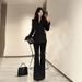girl Girl Manxuan Lace Patchwork Black Sleeve Blazer Suit Autumn Winter Elegant Casual Long Pants Two-Piece Set For Women_ecoleips.com