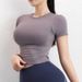 Spring And Summer Seamless Knitted Slim Sports Short-sleeved T-shirt Women's Elastic Tight Top Waist Yoga Clothes_ecoleips.com