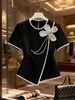 Women's Clothing Black And White Color Block 3D Floral Slim Fit Short Sleeve Top Versatile Women's For Formal & Casual For Women_ecoleips.com
