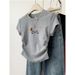 Grey Puppy Themed Short Sleeve T-Shirt for Women Slim Fit Summer Design Casual Short Style Top_ecoleips.com