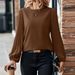 Women's Pleated Long Sleeve Shirt Spring Autumn American Style Casual Elegant Fashion Round Neck Retro Solid Color Top_ecoleips.com