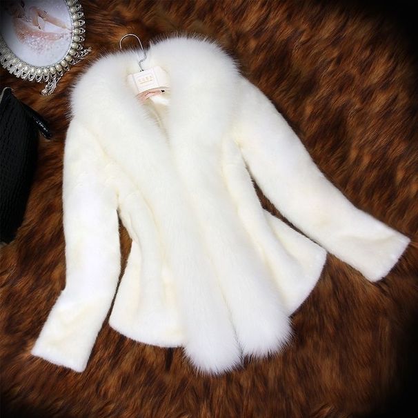 Women White Thick Fox Fur Jacket Fuzzy Winter Coat Short Warm Jacket Open Front Cardigan Ladies Autumn Winter Fleece Outerwear_ecoleips.com
