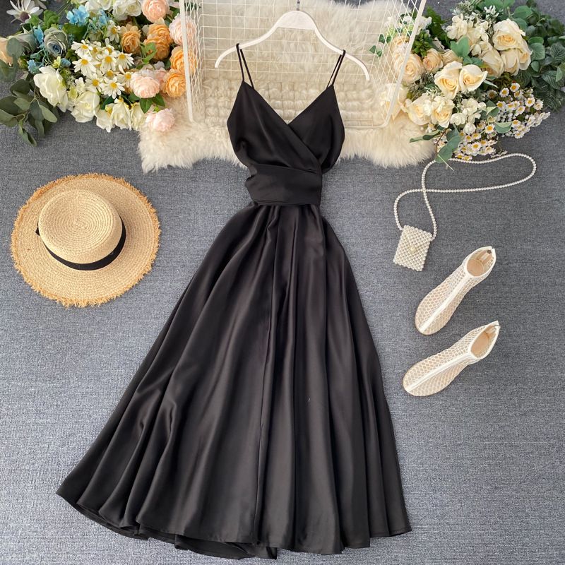 Elegant Back-Tie Maxi Dress – Flowy V-Neck Sundress With Adjustable Waist (5 Colors, S-XL)_ecoleips.com