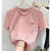 Pink Off-Shoulder Pure Cotton T-Shirt Short-Sleeved Unique Design Fashionable Versatile Thick Base Layer Summer Top Women's Clothing_ecoleips.com