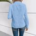 Elegant Boho V-Neck Long Sleeve Blouse Lace-Up Detachable Brooch Blue White Women's Top_ecoleips.com