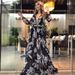 Women's Clothing New Women's Dress Sexy Deep V Long Sleeve Printed Fashion Dress_ecoleips.com