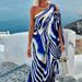 Elegant Pleated Bohemian Dress Sexy Slant Shoulder Sleeve Loose Holiday Dress Women Fashion Pattern Print Hollow Out Party Dress_ecoleips.com