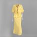 Women's Clothing V Neck Short Sleeved Maxi Skirt Suit Summer New Ruffled Skirt Suit_ecoleips.com
