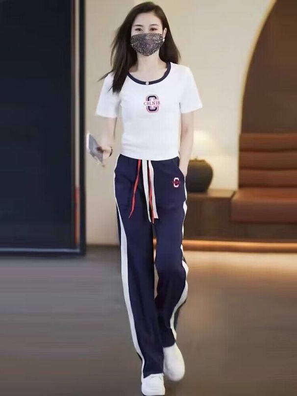 Summer Fashion Casual Women's Two Piece Set Reducing Slimming Wide Leg Pants Short Sleeve T-Shirt Age New Style Suit 2026_ecoleips.com
