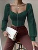 Women's Clothing Retro Girls Zipper Exposed Collarbone Puff Long Sleeve Shirt Women's Fashionable Short Top Crop Top_ecoleips.com