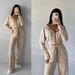 Women's Clothing Suit Solid Color Long Sleeve Zipper Hoodie Lace up Pants Two piece Set_ecoleips.com