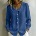 Women's Long Sleeve V Neck Linen Shirt Loose Fit All Seasons European American Style Commuter Top_ecoleips.com