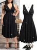 Women's Glitter V-Neck High-Waist Pleated Dress – Elegant Evening & Party Wear (S-5XL, Green/Burgundy/Black)_ecoleips.com