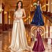 Elegant Satin Sequined Dress For Women Deep V Neck Banquet Ball Gown Evening Dress_ecoleips.com