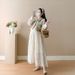Autumn New Korean Fashion Vest Lace Maternity Dress_ecoleips.com