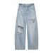 Women's Clothing Women's Ripped Mid Waist Jeans Summer Fashion Rolled Up Style_ecoleips.com