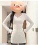 White V-neck Inner With Extended Bottoming Shirt To Cover The Butt, Women's Winter Long-sleeved Tight T-shirt, Slim-fitting Medium And Long Top, Thick_ecoleips.com