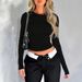 Women's Spring/Summer Round Neck Solid Color Slim-Fitting Long-Sleeved Top_ecoleips.com