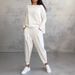 2025 New European American Cross-Border Trade Women's Solid Color Round Neck Sleeve Suit With Pockets And Long Pants_ecoleips.com