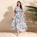 Cross-Border Hot-Selling New High-Waisted V-Neck Midi Plus Size Elegant Printed Black Sexy Stylish Dress_ecoleips.com