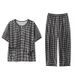 Women's Plaid Pajamas Set Short Sleeve Top And Capri Pants Sleepwear 2 Piece Set Summer Casual Loose Loungewear Set_ecoleips.com