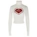 AC758 Heart Print Contrast Color Half High Collar Long Sleeve T-Shirt Slim Fit Casual Simple Top For Everyday Wear_ecoleips.com