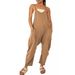 Women's Solid Color Jumpsuit – Strapless Wide-Leg Romper With Utility Pockets, Casual & Chic One-Piece Outfit_ecoleips.com