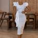 Women's Clothing Fashion Temperament Elegant Ruffled Solid Color Hip Wrapped African Dress_ecoleips.com