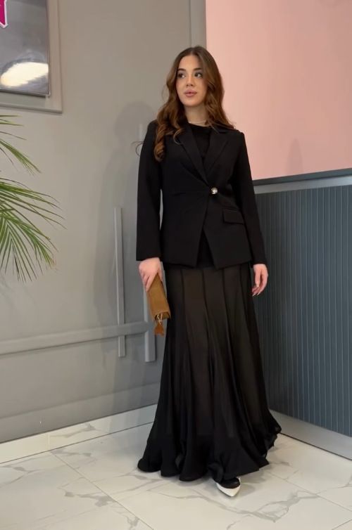 Elegant High-Waist Flowy Maxi Skirt With Ruffle Hem – Versatile & Slimming A-Line Skirt For Women, Black/White_ecoleips.com