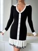 High-End Women's Fashion: French-Style Mini Dress With Ruffled Collar, Knitted Skirt, And Short Skirt With Bow And Tie_ecoleips.com