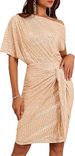 Women's Clothing Ladies Trimmed Shiny Glitter Party Club Dress One Shoulder Pleated Toast Dress Fashion_ecoleips.com