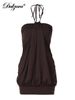 Dulzura Sexy Mini Halter Ruched Backless Short Dress Solid Sleeveless Women Dresses Summer Lady Party Birthday Club Clothes Y2K_ecoleips.com