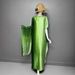 Satin Silk Gradient Print Muslim Plus Size Women's Two-Piece Robe Set_ecoleips.com