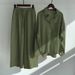 Women's Plus Size Vintage Linen-Look Shirt & High-Waisted Pants Set – Relaxed Fit 2-Piece Outfit In 14 Colors (M-4xl, Wrinkle-Resistant, Breathable)_ecoleips.com