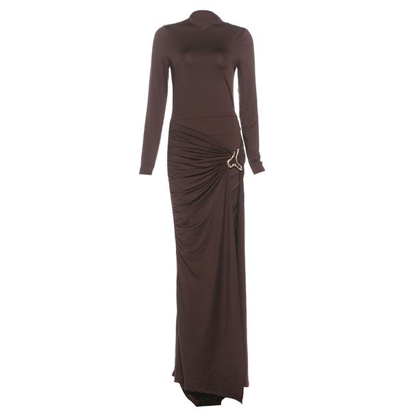 Women's Slim Fit Long Sleeve Dress European American Style Solid Color Fashion round Neck Cross Border Wholesale 2025 Autumn Winter New_ecoleips.com