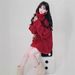 girl Christmas Red Turtleneck Knitted Sweater Scarf Two-Piece Set For Women Autumn Winter High-End Lazy Thickened Outerwear_ecoleips.com