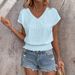 Women's V Neck Short Sleeve T-Shirt Fashionable Casual Top Jacquard Hollow out European American Style Spring Summer 2026_ecoleips.com