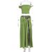 2025 European American Summer Hot-Selling New Women's Sexy One-Shoulder Crop Top With Slit And Ruched Skirt Set_ecoleips.com