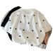 Women's Clothing Women's Heart Shaped Polka Dot Round Neck Short Sleeve T-Shirt Ice Silk Knitwear Summer Design_ecoleips.com