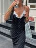 Women's French Vintage Polka Dot V Neck Lace Trim Halter Maxi Dress – Sexy Elegant Summer Gown_ecoleips.com