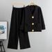 K Casual Fashion Two-piece Set For Women; Versatile Metal Button Knitted Cardigan Sweater With Wide-leg Pants Set._ecoleips.com