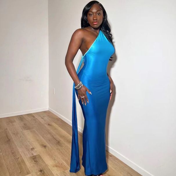 Women's European American Style Sleeveless Off-Shoulder Gradient Slim Bodycon Dress Long Sexy New Summer_ecoleips.com