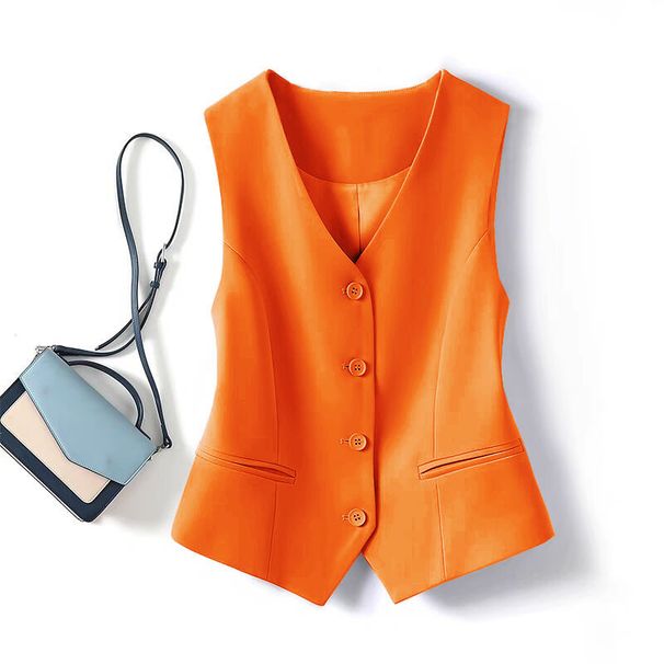 Black V Neck Small Suit Vest Sleeveless Waistcoat Top for Women Retro Short Layered Fashionable Vest_ecoleips.com
