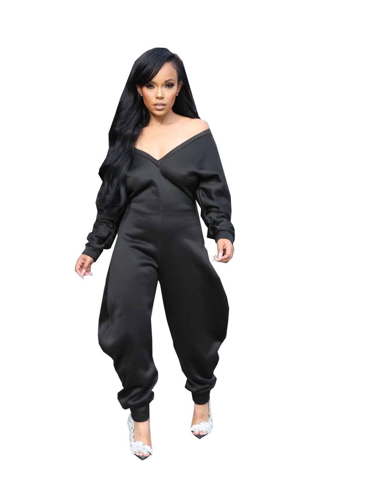 Women's Clothing Women's V-Neck Long Sleeve Jumpsuit Sexy Sports Sweatshirt Style Long Sleeve For Formal & Casual For Women_ecoleips.com